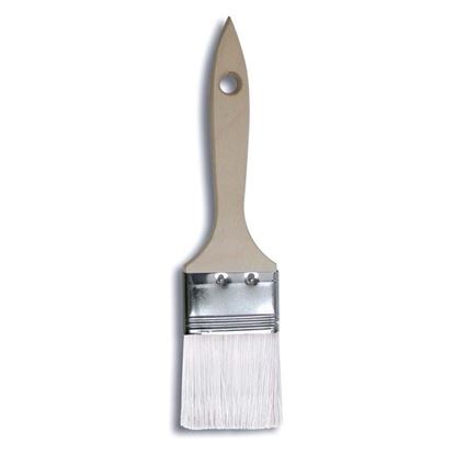 Immagine di PENNELLO PIATTO MANICO LEGNO GREZZO, PER SVERNICIARE, GHIERA BS, NYLON BIANCO, 40 MM